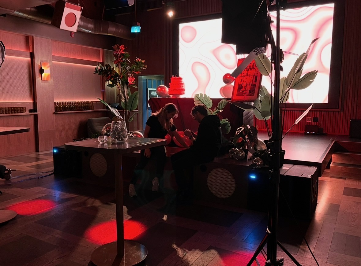 Production set environment with lighting and stage setup