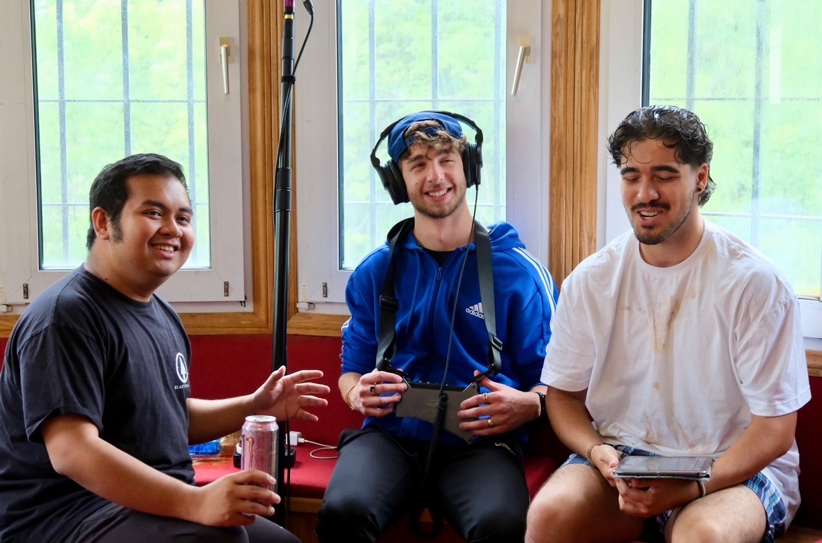 Costa with fellow crew members during a production day